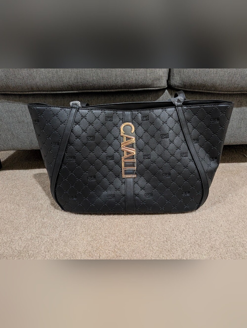 Cavalli Class Black Tote with Gold Logo Plaque